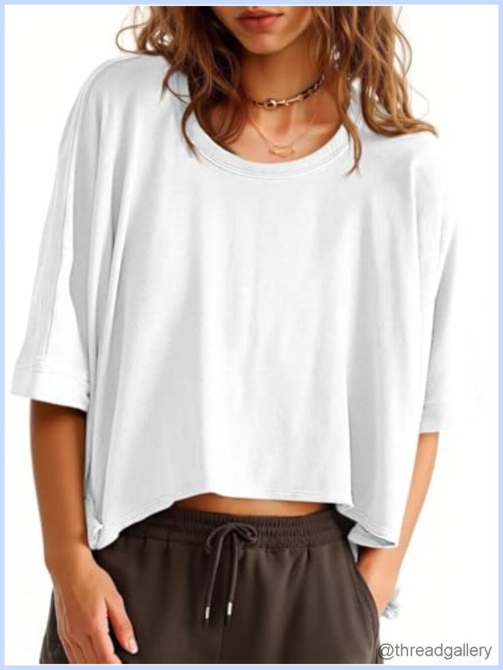 Oversized Cropped T-Shirt Cotton Blend Short Sleeve Loose Fit Casual Tee